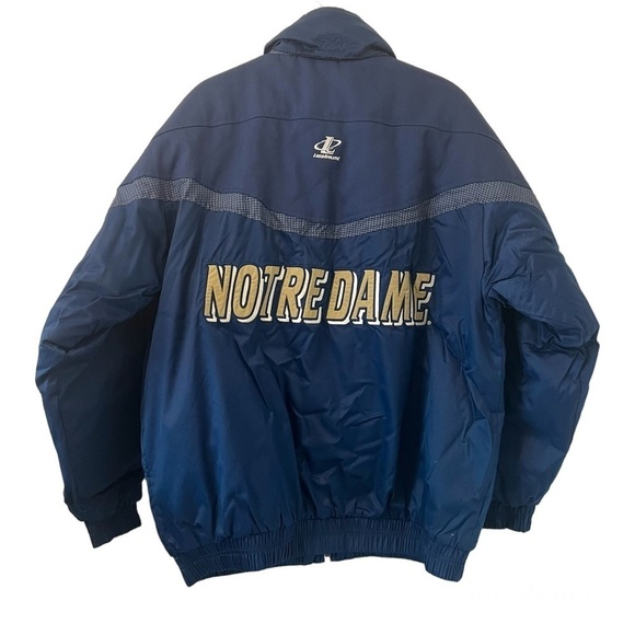 Vintage Logo Athletic University of Notre Dame Navy Blue & Gold Puffer Jacket - Picture 2 of 7